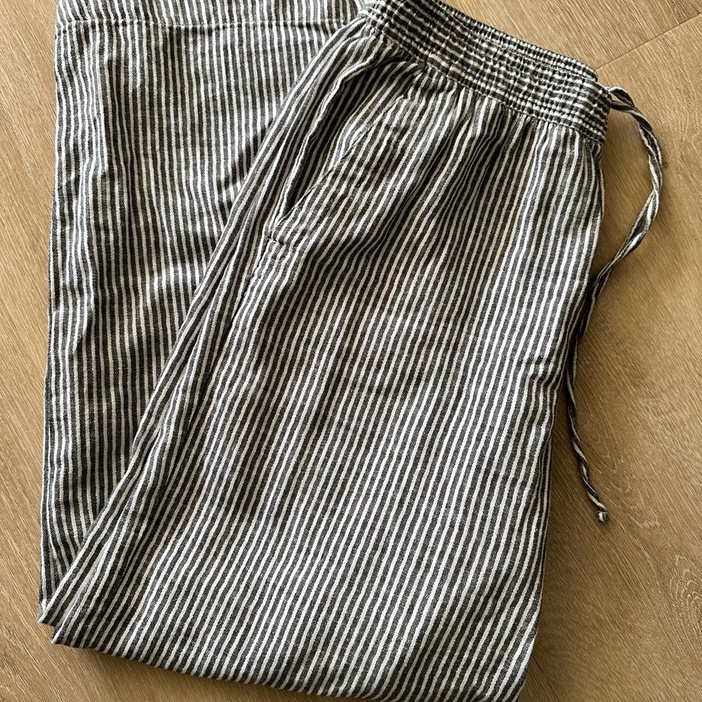 Old Navy Medium Stripe Drawstring Pull On Linen Cotton Wide Leg Pants